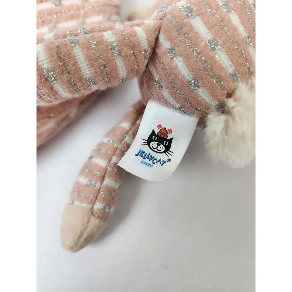 Jellycat Shimmer Stocking Bunny Pink & Silver White 8” Plush Stuffed Animal
